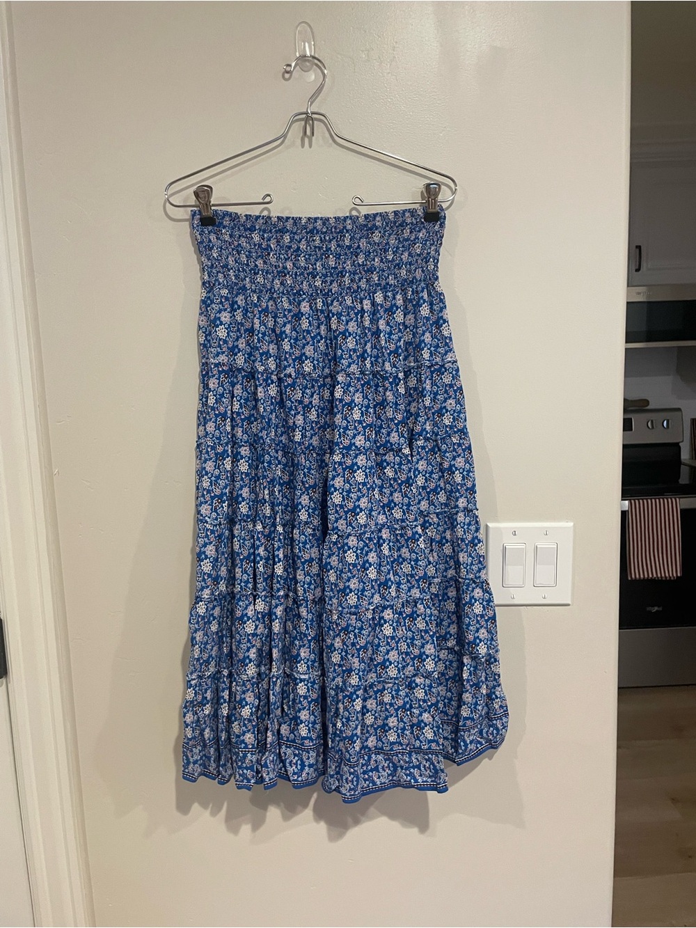 Max Studio Blue Floral Smocked Maxi Skirt